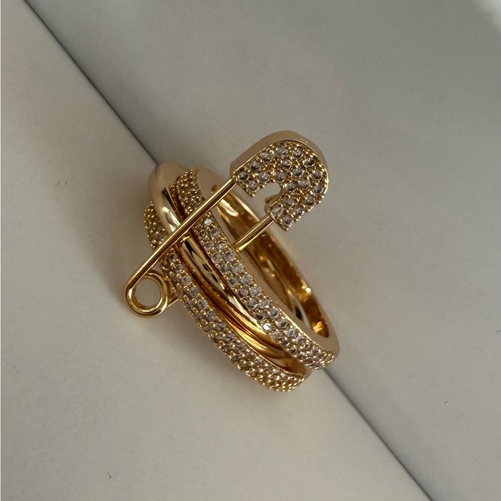 Nordstrom Gold Pavé Safety Pin Stackable Ring - Picture 3 of 7